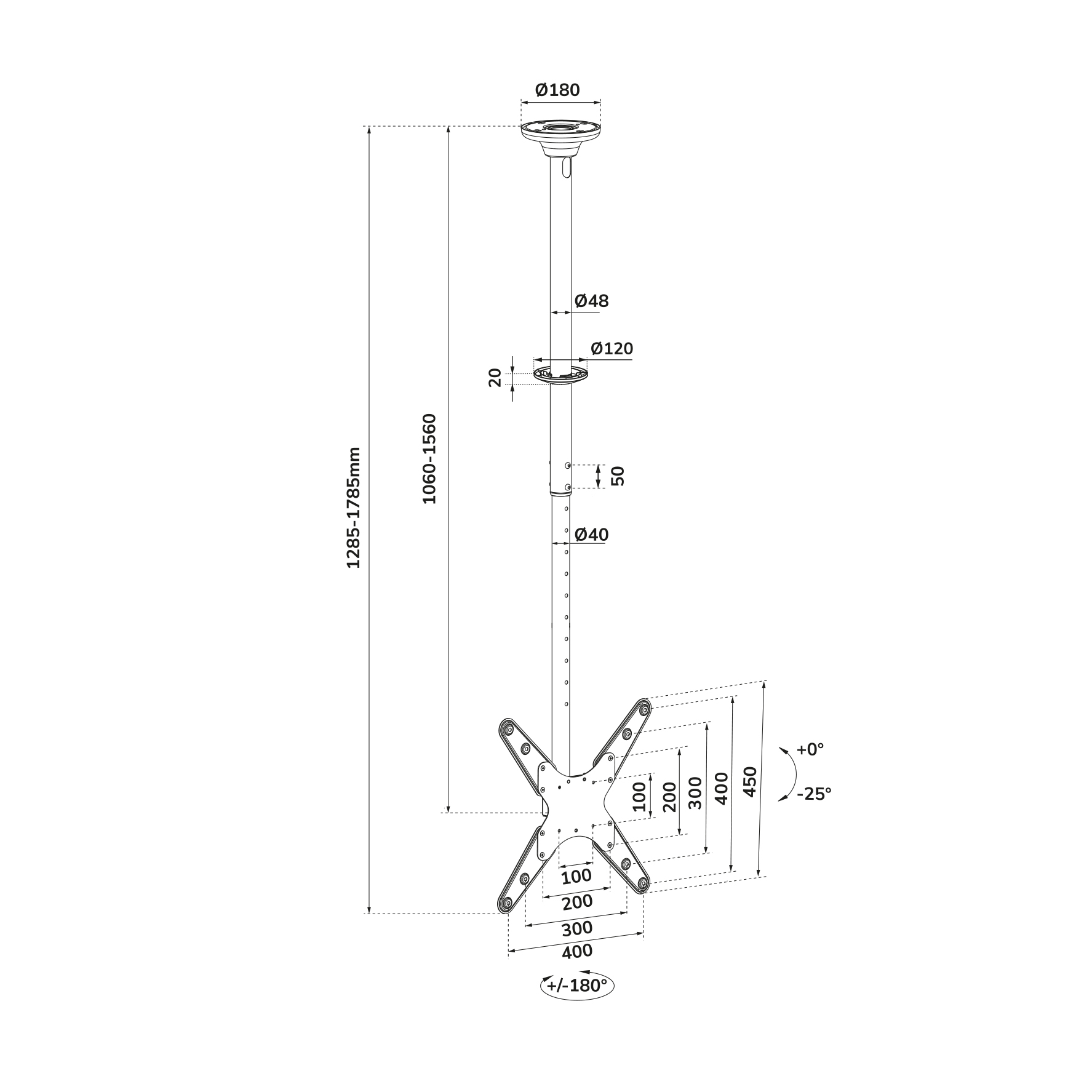 Neomounts FPMA-C340BLACK Supporto monitor/TV a soffitto 32-75" - alt. 106-156 cm